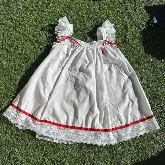 Vintage Bryan Girls Pinafore Dress Size 5 Lace Trimmed White Made in USA